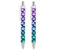 Penne a sfera ricaricabili alla moda, per uomini e donne, per scrivania, 0,5 mm, inchiostro nero, 2 pezzi, motivo squame di sirena viola turchese scintillante
