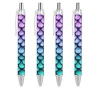 Penne a sfera ricaricabili alla moda, per uomini e donne, per scrivania, 0,5 mm, inchiostro nero, 4 pezzi, motivo squame di sirena viola turchese scintillante