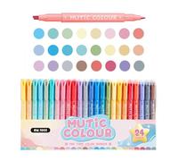 Penne Di Evidenziatore - 24 Pezzi Colori Assortiti A Doppia Punta Per La Scuola, Ufficio Con Flusso Di Inchiostro Liscio, Pennarelli Per Studente, Insegnante, Studio, Lavoro, Casa, Aula, Scrittura, Di