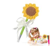 Penne floreali - Penne decorative a forma di girasole all'uncinetto, strumento di scrittura fatto a mano, forniture di cancelleria per ufficio, , ospiti, bambini, insegnanti, lavoro, donne e