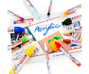 Penne Marker Acrilico Permanente Edding - Set Creativo Con 12 Pezzi + Blocco A4