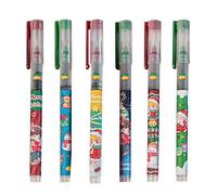 Penne natalizie con inchiostro nero, 6 penne a da 0,5 mm, ad asciugatura rapida, ornamenti invernali per le vacanze scolastiche, cancelleria per dipingere, scrivere