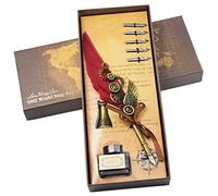 Penne Piuma Vintage con Ali Meccaniche, Penna Della Piuma di Calligrafia Penna Stilografica Antica,con 5 Pennino, Inchiostro e Scatola Regalo, Regalo Esecutivo e Arredamento da Scrivania Antico
