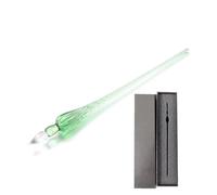 Penne stilografiche vintage in vetro filettate con testa rotonda, inchiostro di riempimento per calligrafia, forniture artistiche (verde, con scatola)