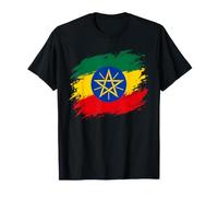 Pennellate con Emblema Bandiera Dell'Etiopia Maglietta