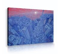 Pennellate contemporanee Tela di canapa Arte parete Poster da parete in tela di canapa dell'alba città rossa e blu per soggiorno Camera da letto Decorazione murale per ufficio 80x112cm Innerframe