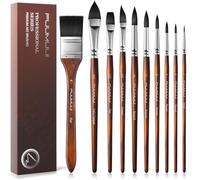Pennelli Acquerello Professionali - Set di 10 Pennelli per Dipingere con Pennelli Piatto per Acquerello, Pennello Acquerelli in Setola Sintetica Scoiattolo per Alta Assorbenza | Watercolor Brushes