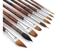 Pennelli Acquerello Professionali - Set di 9 Pennelli Acquerello Martora & Scoiattolo Naturale per Acquerello, Inchiostro | Alta Capacità di Assorbimento del Colore | Pennello Acquarelli Pelo Naturale