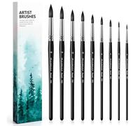 Pennelli Acquerello Professionali - Set di 9 Pennelli Tonda per Dipingere per Acquerello, Inchiostro, Pennello Acquerelli in Setola Sintetica Scoiattolo per Alta Assorbenza | Watercolor Brushes
