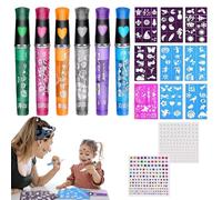 Pennelli Per La Pittura Per Il Viso - 6 Pennarelli Per Il Corpo Di Colori, Set A Base D'Acqua, Senza Pericoli Per Le Pelle Sensibili, Bastoni Lavabili Con 9 Stencil Opere D'Arte Sportive | Pennarelli