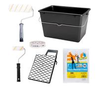 PENNELLIFICIO 2000 | Kit 2 Rulli con Bacinella e Retina per Scolare la Pittura, Nastro per Mascheratura e Telo Protettivo, Set Pittura, Idropittura, Pareti Lisce, Secchio da 14 L - Made in Italy