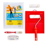 PENNELLIFICIO 2000 | Kit per Verniciatura di Bordi, Con 1 Rullino, 1 Pennello, 1 Vaschetta, Nastro mascheratura, Telo Protettivo e Ricambio Rullino, Set Bordi, Kit Pittura - Made in Italy