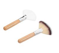 Pennello a Ventaglio per Viso, 2 Pezzi, Nylon e Legno | Applicazione Rapida e Multiuso, per Fondotinta e Fard, Uso Professionale e Lezioni di Make-up