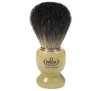 Pennello da barba Omega in tasso Nero con manico in resina e supporto.