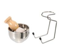 Pennello da Barba Uomo con Ciotola Schiuma Set e Supporto | Nylon e Legno, Manico Ergonomico, per Rasatura e Pulizia Post Taglio