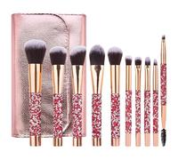 Pennello in polvere, pennelli per il trucco Set con 10 pennelli per il trucco, pennelli cosmetici di strass professionale di seta con sacchetto di stoccaggio per donne viaggi per viaggi di trucco quo
