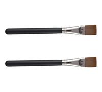 Pennello Maschera Viso Piatto 2 Pezzi in Legno e Fibra Nera | Profilo Sottile, Presa Confortevole, Applicazione Uniforme, Set Professionale per Uso Makeup