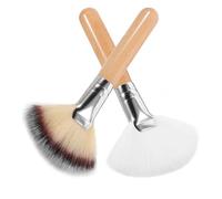 Pennello Ventaglio Viso 2 Pezzi Legno Nylon Morbido | Distribuzione Uniforme del Prodotto, Non Perde Setole, Uso Professionale e Lezioni di Make-up