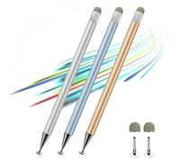 Pennino capacitivo per touchscreen, 3 pezzi 2 in 1 con sensibilità ad alta precisione, adatto per iPhone/iPad/Android Stylus per iPad, compatibile con tutti i touch (argento/blu/oro + 4 punte)