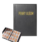 Penny Album Book, Coin Display Organizer, Money Collecting Holder, Trasparente Protective Pages, Secure Zipper Cover, Ideal for Souvenir Storage, Currency Display, Kids Learning, 10,7 x 15,5 cm Black