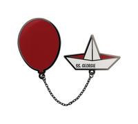Pennywise - Set di 2 spille da collezione del film horror IT con catena di collegamento, spille smaltate rosse in edizione limitata per fan e collezionisti