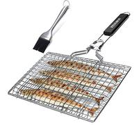 Cestino da Barbecue Pieghevole in Acciaio Inox per Pesce, Gamberetti con Manico Rimovibile, con Pennello da Forno e Borsa (Tipi 1)