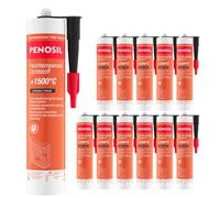 PENOSIL Sigillante ad alta temperatura +1500 °C - 12 x 300 ml - Base in silicato estremamente resistente al calore per camini, stufe, camini e fornelli, grigio scuro, verniciabile, interno esterno