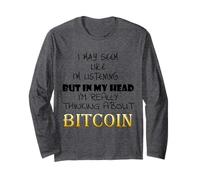Pensando a Bitcoin Criptovaluta Divertente Crypto Meme BTC Maglia a Manica