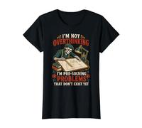 Pensare Troppo Pre Solving Divertente Vintage Scheletro Ansia Meme Maglietta con Stampa Grafica Economica