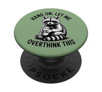 Pensare troppo procione con caffè amante degli animali PopSockets PopGrip Adesivo