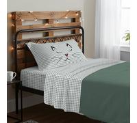 PENSIERI DELICATI Completo Letto 1 Piazza e Mezza, 100% Cotone Caldo e Morbido, Completo Lenzuola 120 x 200 cm, Include Lenzuolo sotto, sopra e 1 Federa, Made in Italy, Miao Verde