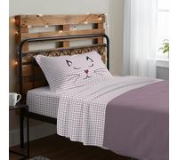 PENSIERI DELICATI Completo Letto 1 Piazza e Mezza, 100% Cotone Caldo e Morbido, Completo Lenzuola 120 x 200 cm, Include Lenzuolo sotto, sopra e 1 Federa, Made in Italy, Miao Rosa