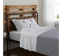 PENSIERI DELICATI Completo Letto 1 Piazza e Mezza, 100% Cotone Caldo e Morbido, Completo Lenzuola 120 x 200 cm, Include Lenzuolo sotto, sopra e 1 Federa, Made in Italy, Miao Grigio