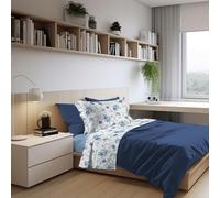 PENSIERI DELICATI Completo Letto 1 Piazza e Mezza 100% Cotone, Completo 180x300 Comprensivo di Lenzuolo Sotto, Lenzuolo Sopra e 1 Federa a due Volant, Made in Italy, Fantasia Sanderson Azzurro