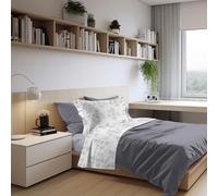 PENSIERI DELICATI Completo Letto 1 Piazza e Mezza 100% Cotone, Completo 180x300 Comprensivo di Lenzuolo Sotto, Lenzuolo Sopra e 1 Federa a due Volant, Made in Italy, Fantasia Primavera Grigio