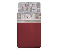 PENSIERI DELICATI Completo Letto 1 Piazza e Mezza 100% Cotone, Completo Lenzuola 1 Piazza e Mezza 120x200 Comprensivo di Lenzuolo sotto, sopra e 1 Federa, Made in Italy, Fantasia Shabby in Love Rosso