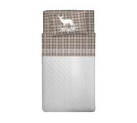 PENSIERI DELICATI Completo Letto 1 Piazza e Mezza 100% Cotone, Completo Lenzuola 1 Piazza e Mezza 120x200 Comprensivo di Lenzuolo Sotto, Sopra e 1 Federa, Made in Italy, Fantasia Tartan Cervo Beige