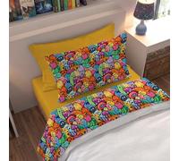 Pensieri Delicati Completo Letto 1 Piazza e Mezza, 180x295, Cotone, Monster | Per cameretta, lenzuolo sopra e federa a sacchetto con stampa digitale, lenzuolo sotto con angoli in tinta unita