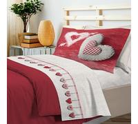 PENSIERI DELICATI Completo Letto 1 Piazza e Mezza, Flanella 100% Cotone Caldo e Morbido, Completo Lenzuola 120 x 200 cm, Include Lenzuolo Sotto, Sopra e 1 Federa, Made in Italy, Cuore Appeso Rosso