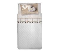 PENSIERI DELICATI Completo Letto 1 Piazza e Mezza, Flanella 100% Cotone Caldo e Morbido, Completo Lenzuola 120 x 200 cm, Include Lenzuolo Sotto, Sopra e 1 Federa, Made in Italy, Cuore Appeso Beige