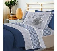 PENSIERI DELICATI Completo Letto 1 Piazza e Mezza, Flanella 100% Cotone Caldo e Morbido, Completo Lenzuola 120 x 200 cm, Include Lenzuolo Sotto, Sopra e 1 Federa, Made in Italy, Chalet Blu