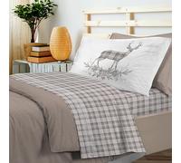 PENSIERI DELICATI Completo Letto 1 Piazza e Mezza, Flanella 100% Cotone Caldo e Morbido, Completo Lenzuola 120 x 200 cm, Include Lenzuolo Sotto, Sopra e 1 Federa, Made in Italy, Tartan Cervo Beige