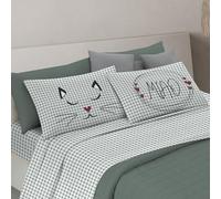 PENSIERI DELICATI Completo Letto Matrimoniale, 100% Cotone Caldo e Morbido, 2 Piazze 180x200cm, Include Lenzuolo sotto, sopra e 2 Federe, Made in Italy, Miao Verde