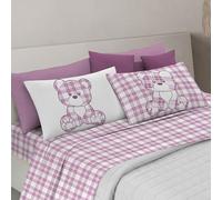 PENSIERI DELICATI Completo Letto Matrimoniale, 100% Cotone Caldo e Morbido, 2 Piazze 180x200cm, Include Lenzuolo sotto, sopra e 2 Federe, Made in Italy, Primavera Orsetto Rosa