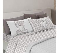 PENSIERI DELICATI Completo Letto Matrimoniale, 100% Cotone Caldo e Morbido, 2 Piazze 180x200cm, Include Lenzuolo sotto, sopra e 2 Federe, Made in Italy, Primavera Orsetto Beige