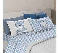 PENSIERI DELICATI Completo Letto Matrimoniale, 100% Cotone Caldo e Morbido, 2 Piazze 180x200cm, Include Lenzuolo sotto, sopra e 2 Federe, Made in Italy, Primavera Orsetto Azzurro