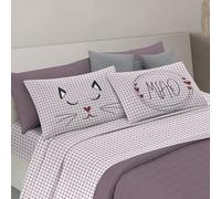 PENSIERI DELICATI Completo Letto Matrimoniale, 100% Cotone Caldo e Morbido, 2 Piazze 180x200cm, Include Lenzuolo sotto, sopra e 2 Federe, Made in Italy, Miao Rosa