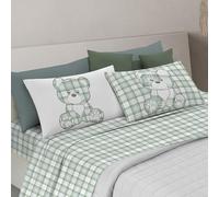 PENSIERI DELICATI Completo Letto Matrimoniale, 100% Cotone Caldo e Morbido, 2 Piazze 180x200cm, Include Lenzuolo sotto, sopra e 2 Federe, Made in Italy, Primavera Orsetto Verde