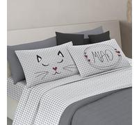 PENSIERI DELICATI Completo Letto Matrimoniale, 100% Cotone Caldo e Morbido, 2 Piazze 180x200cm, Include Lenzuolo sotto, sopra e 2 Federe, Made in Italy, Miao Grigio