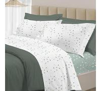 PENSIERI DELICATI Completo Letto Matrimoniale 100% Cotone, Completo 250x300 Comprensivo di Lenzuolo Sotto, Lenzuolo Sopra e 1 Federa a due Volant, Made in Italy, Fantasia Goccia Verde